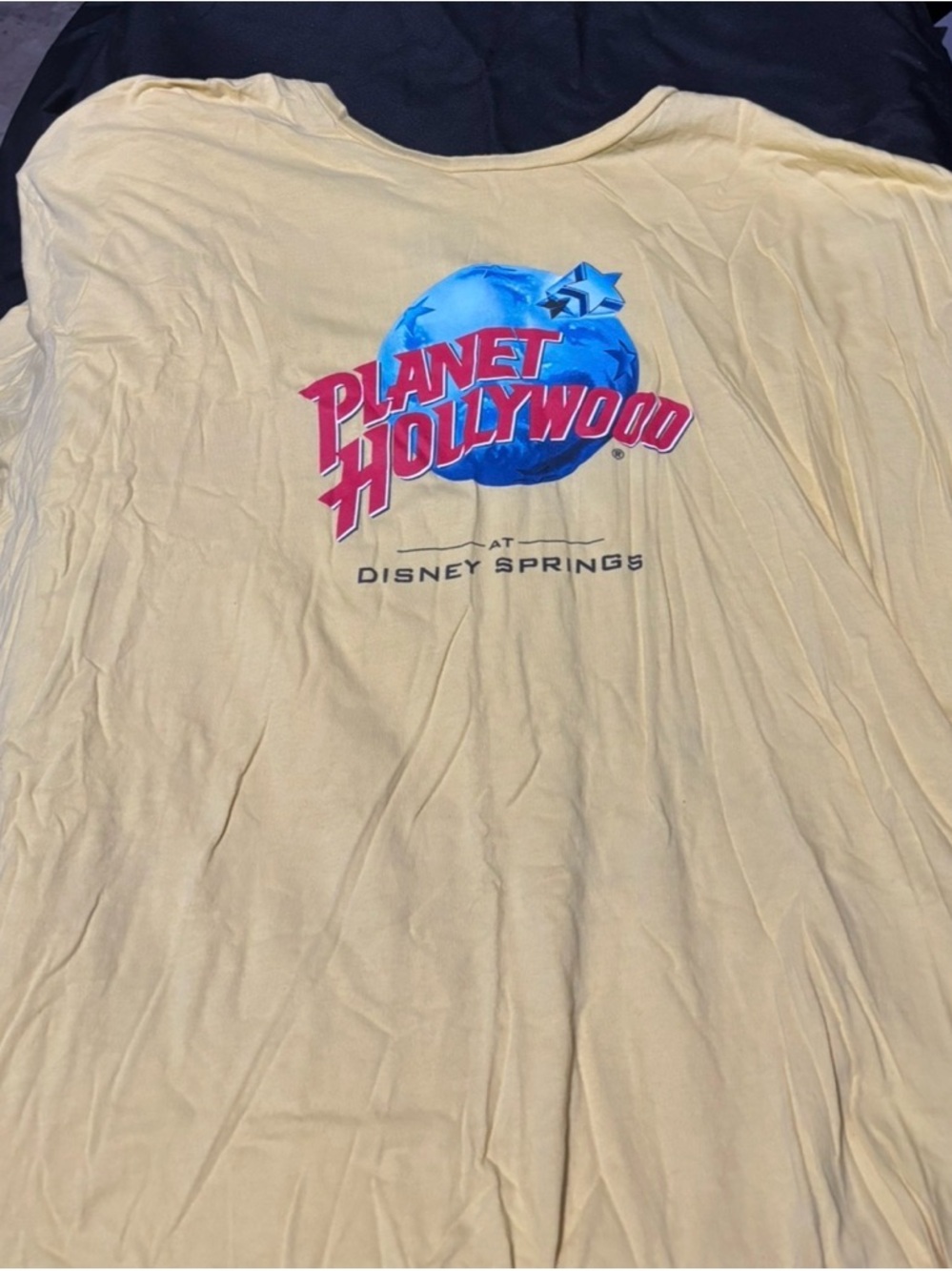 Disney Yellow Planet Hollywood Logo Tee with Blue Print